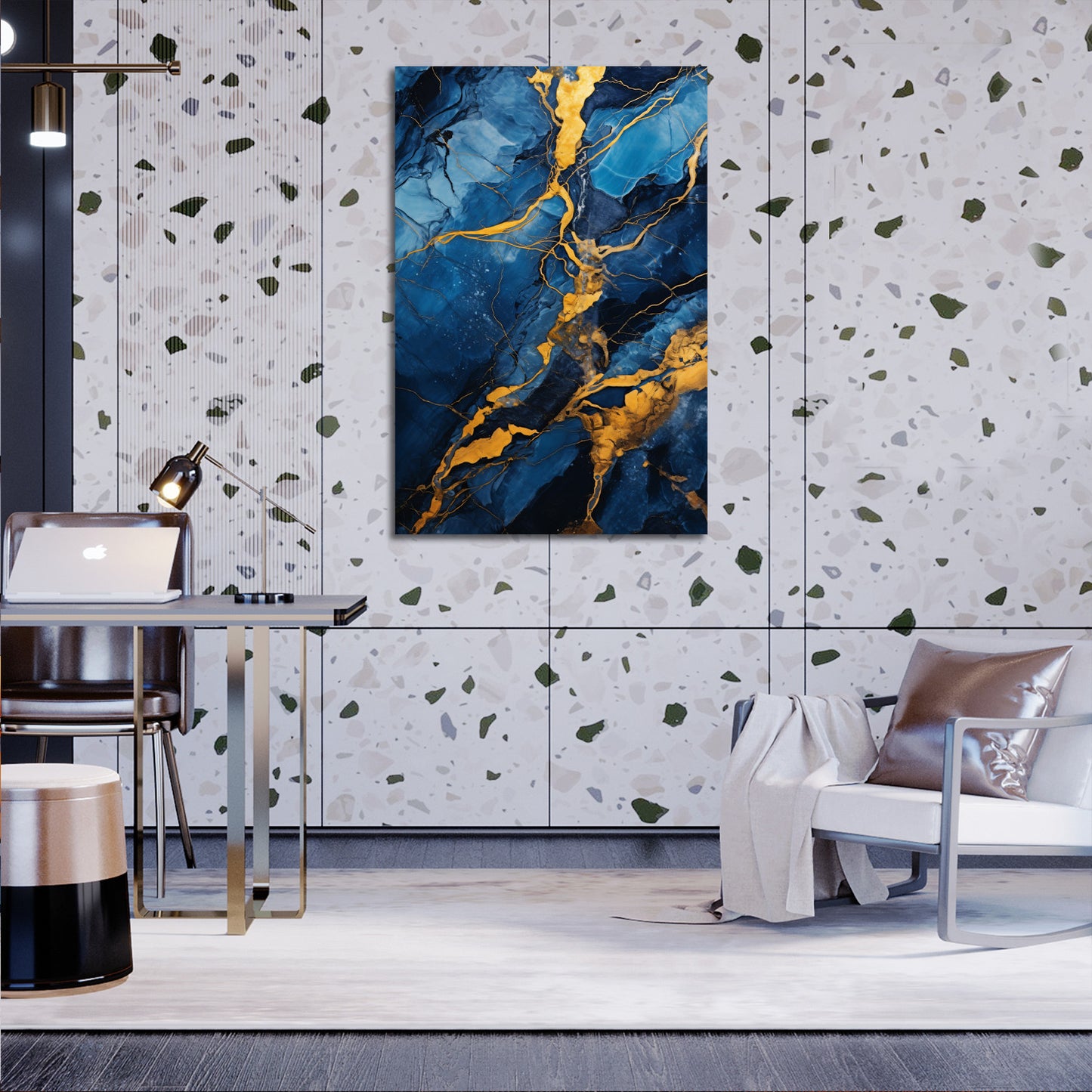 Abstract Blue and Gold Marble Art