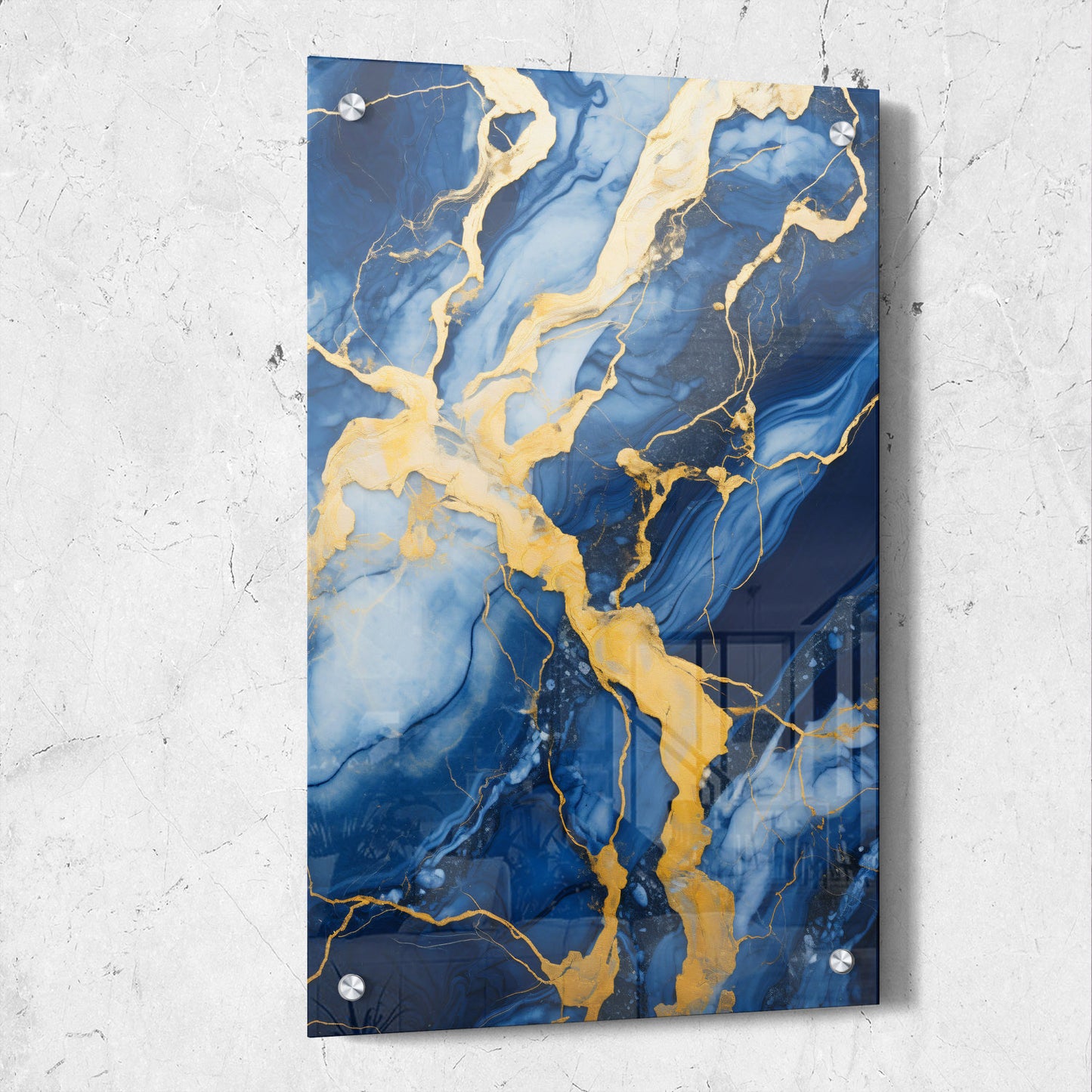 Abstract Blue and Gold Marble Art on Blue Background