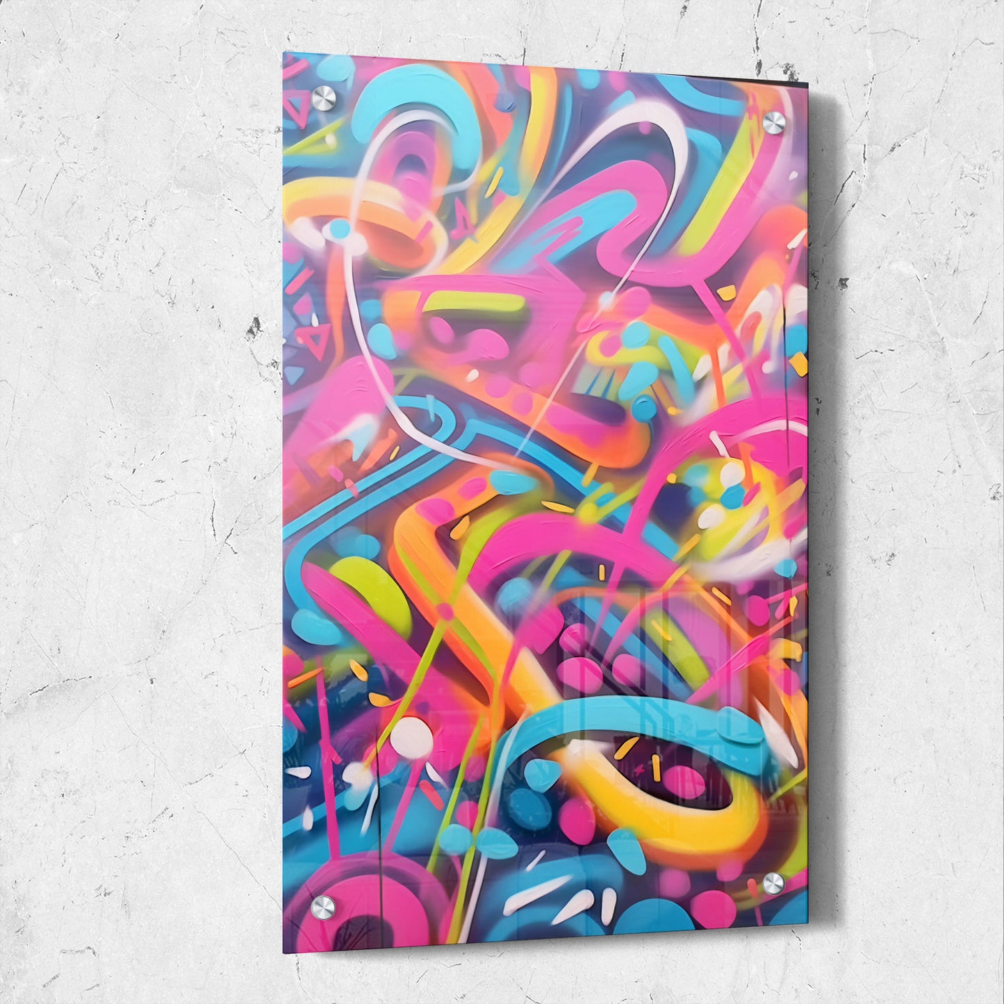 Abstract Graffiti Painting With Neon Squiggles