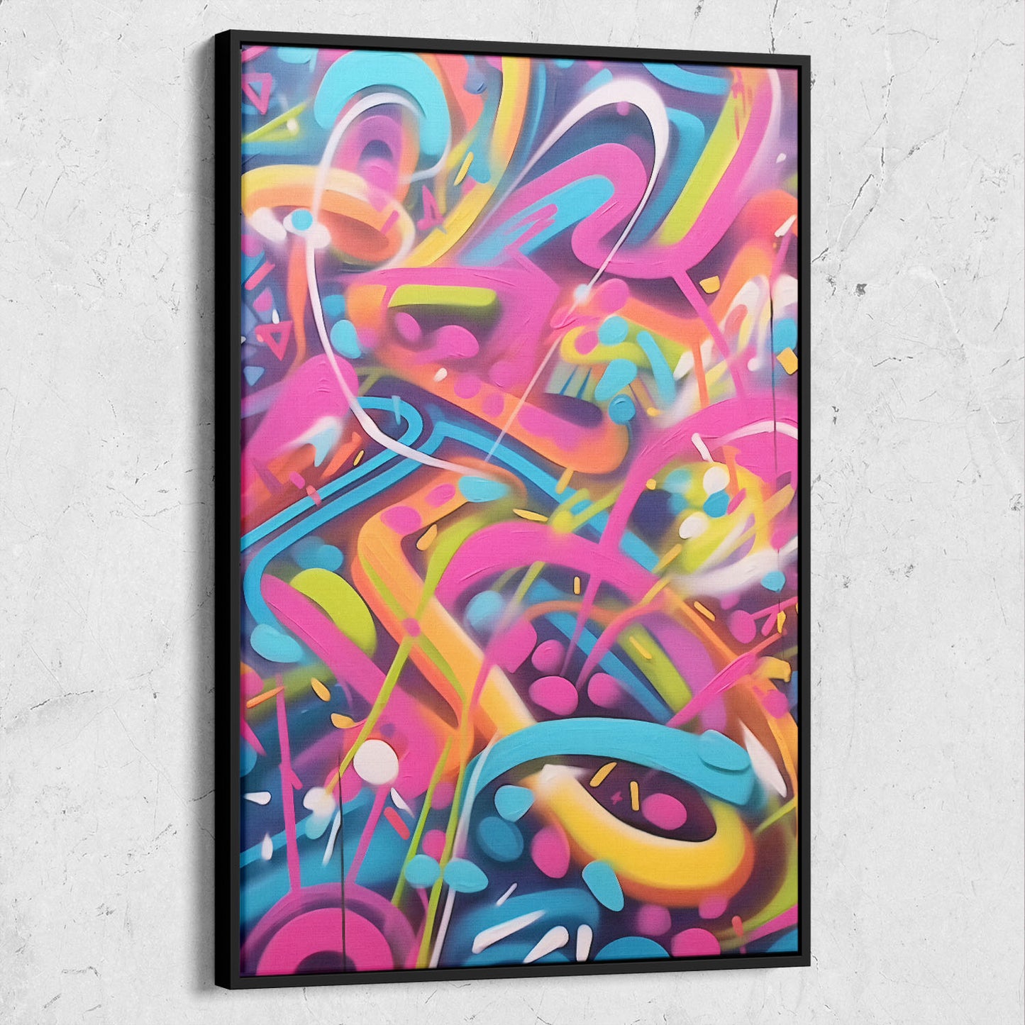 Abstract Graffiti Painting With Neon Squiggles