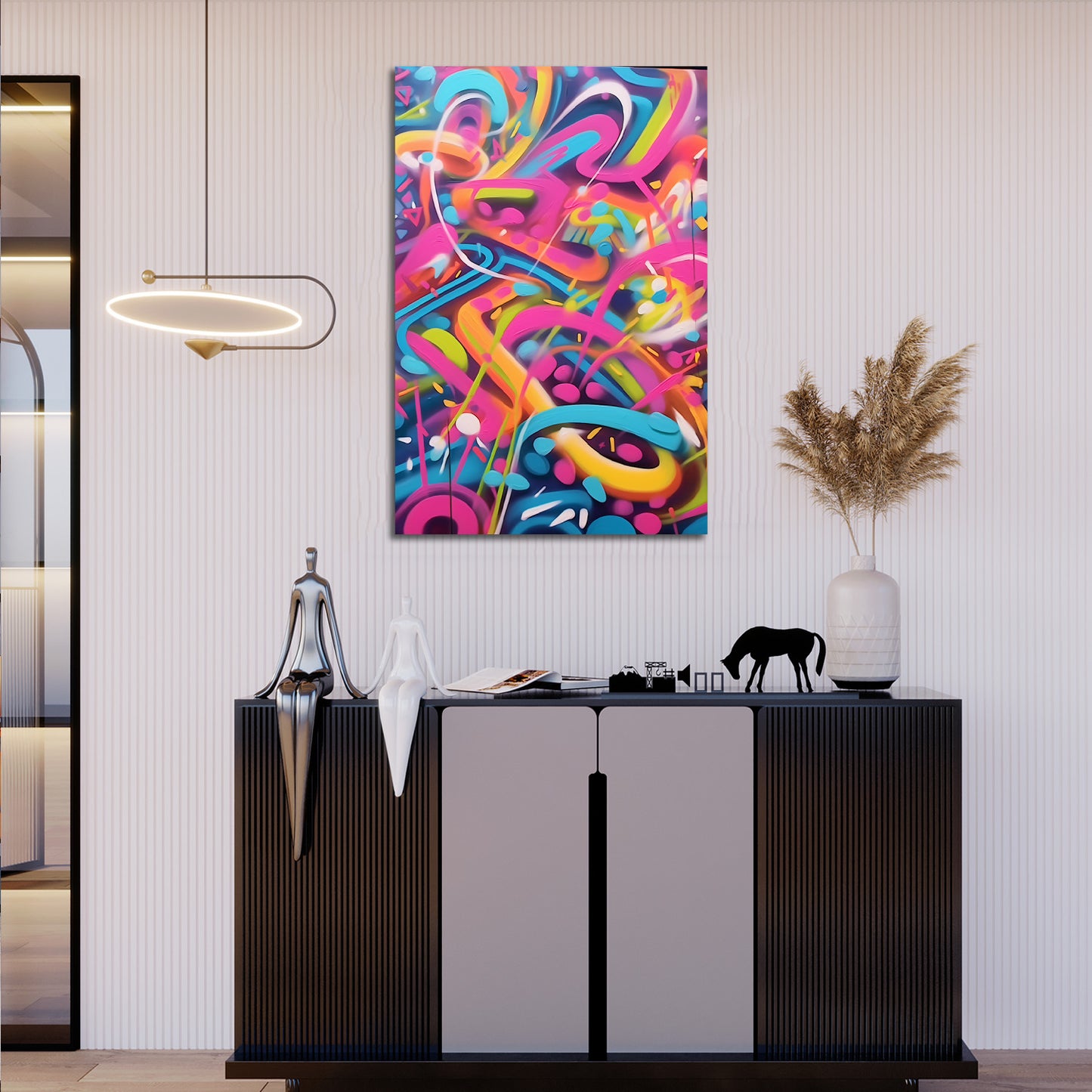Abstract Graffiti Painting With Neon Squiggles