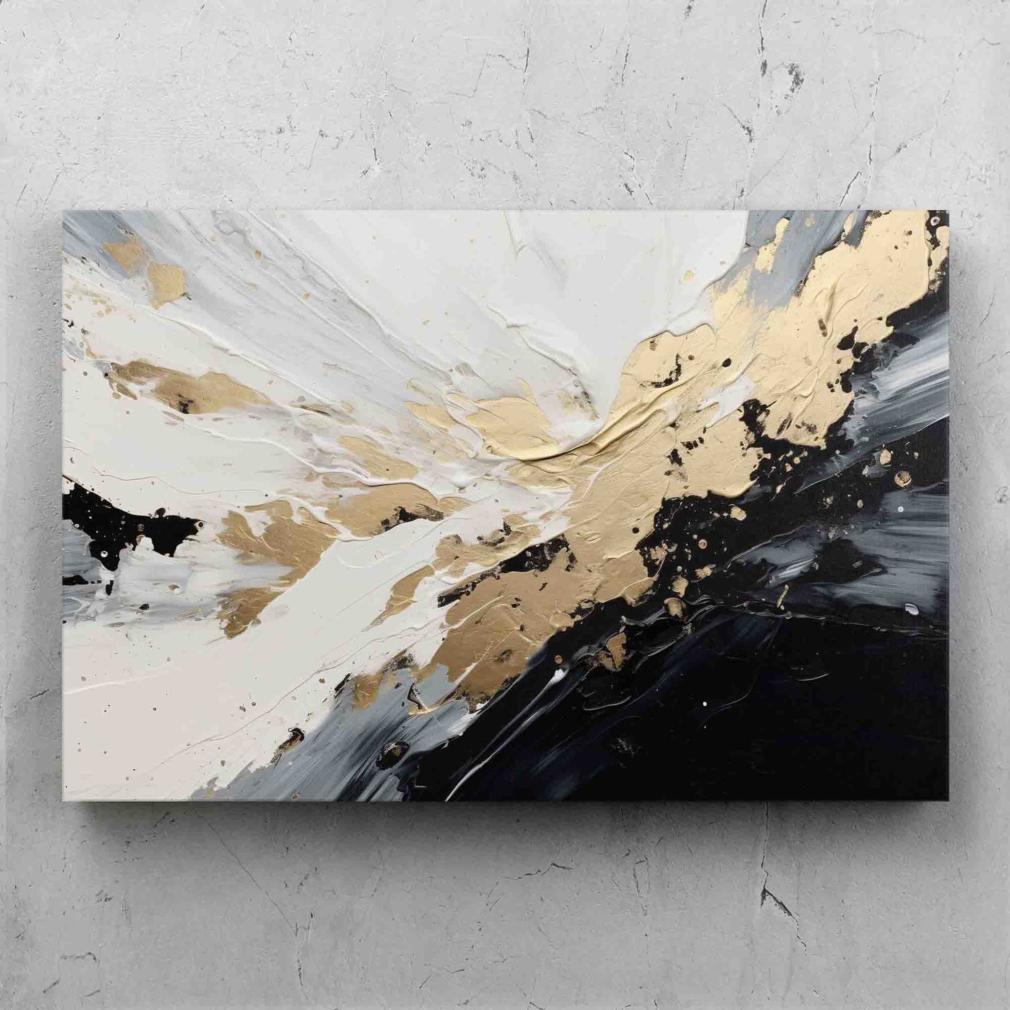 Abstract Textured Wihite and Black Paint Splatter Art