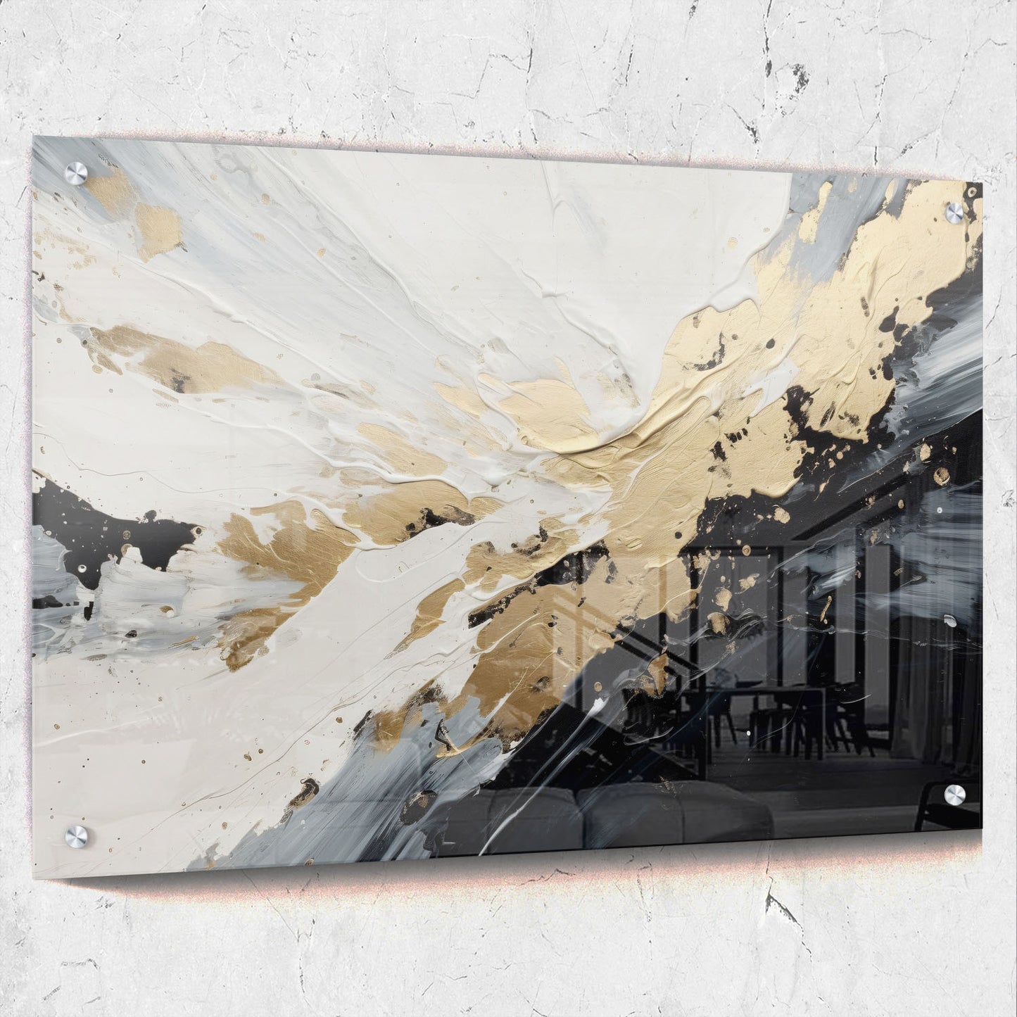 Abstract Textured Wihite and Black Paint Splatter Art