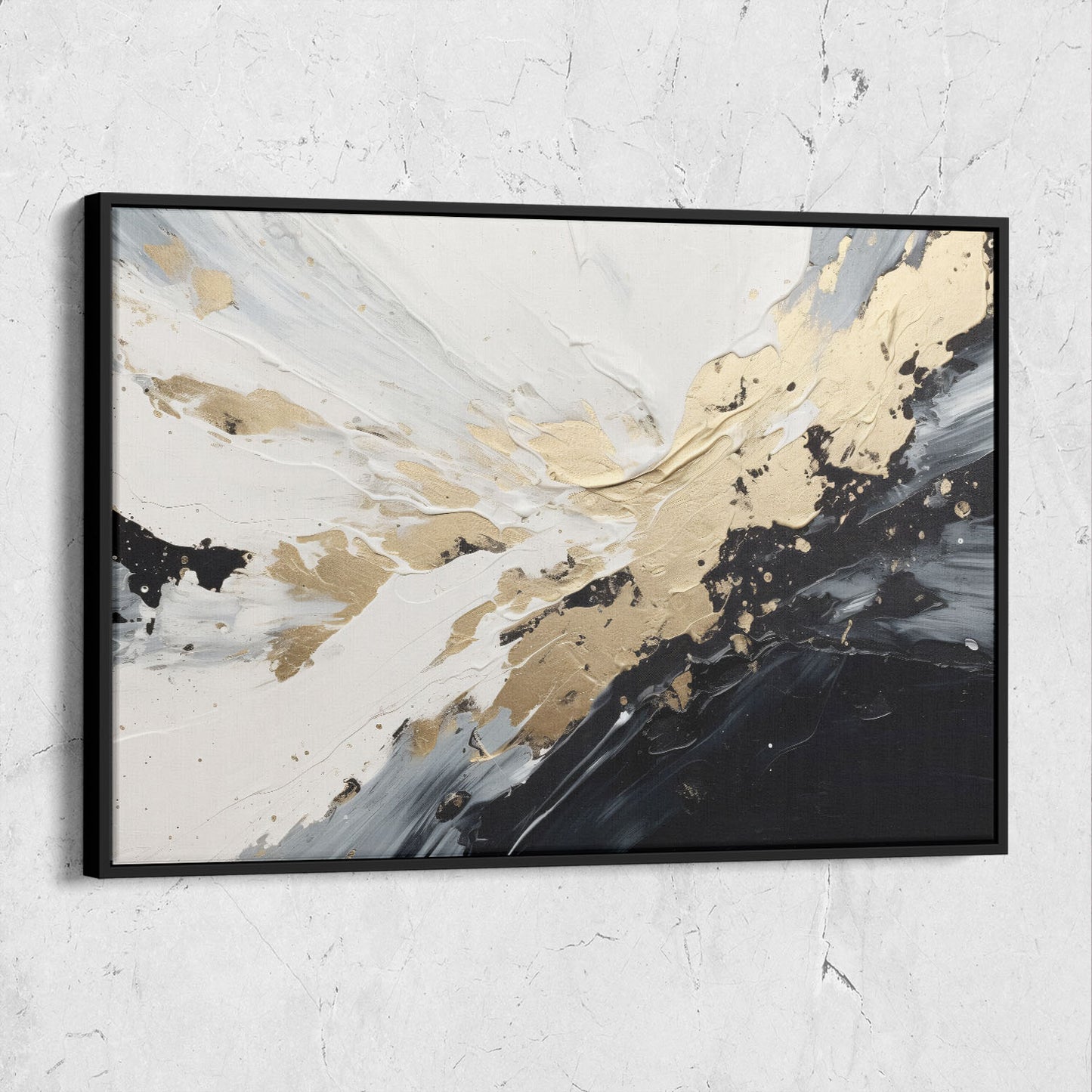 Abstract Textured Wihite and Black Paint Splatter Art