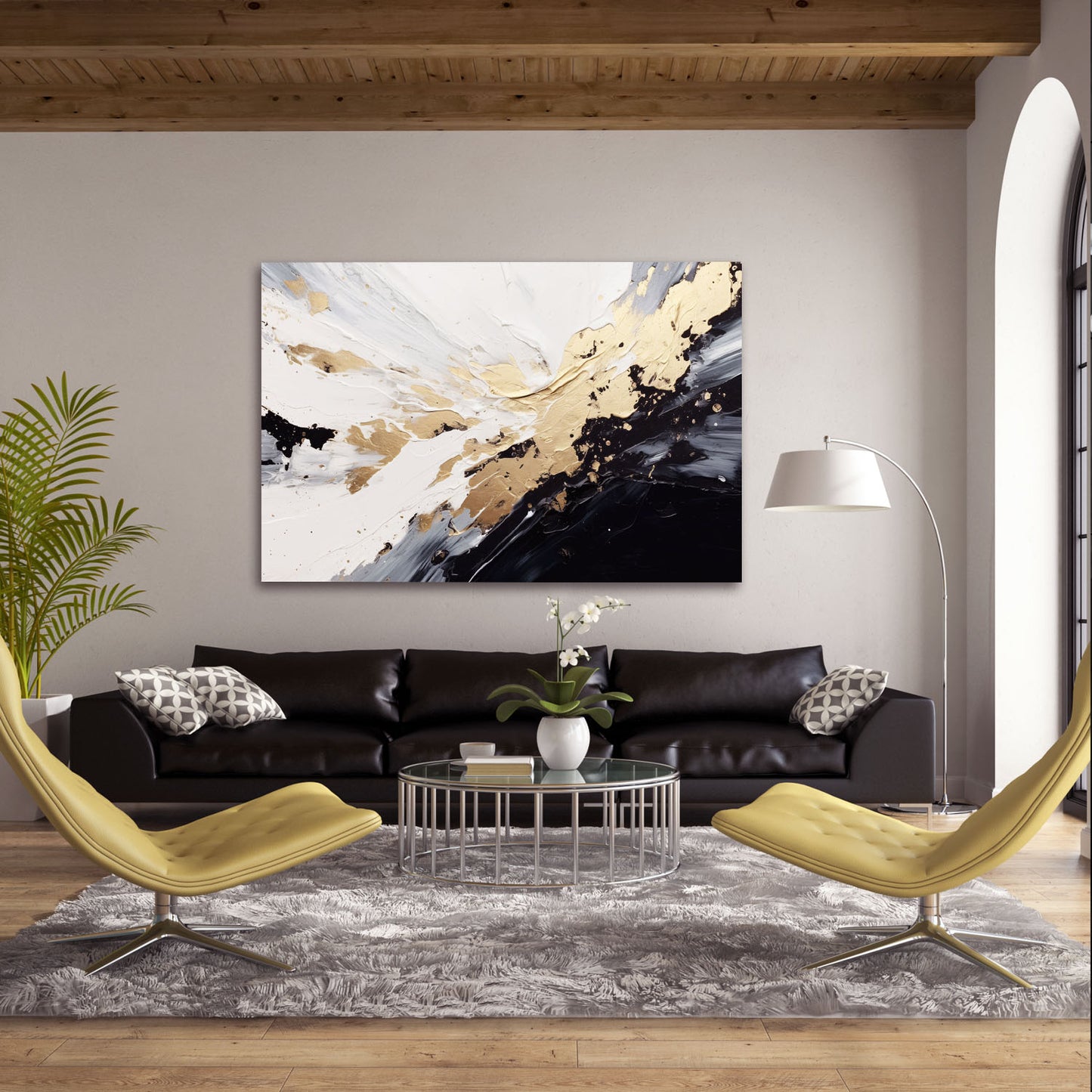 Abstract Textured Wihite and Black Paint Splatter Art