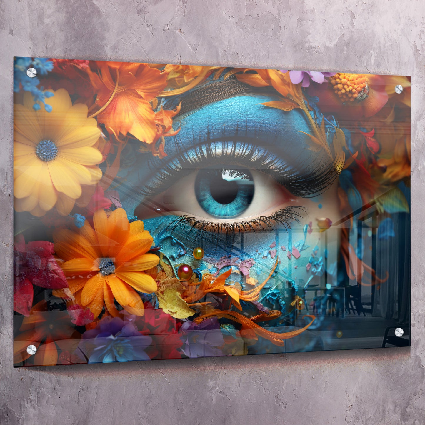 Painted Eye Beauty with Colorful Flowers