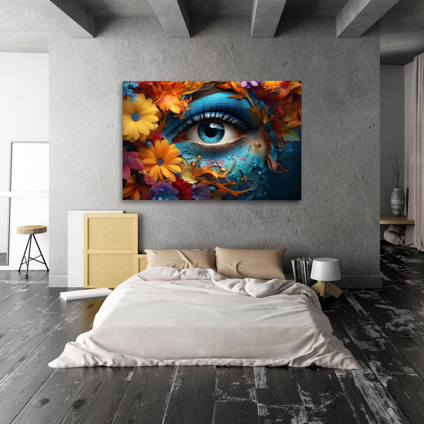 Painted Eye Beauty with Colorful Flowers
