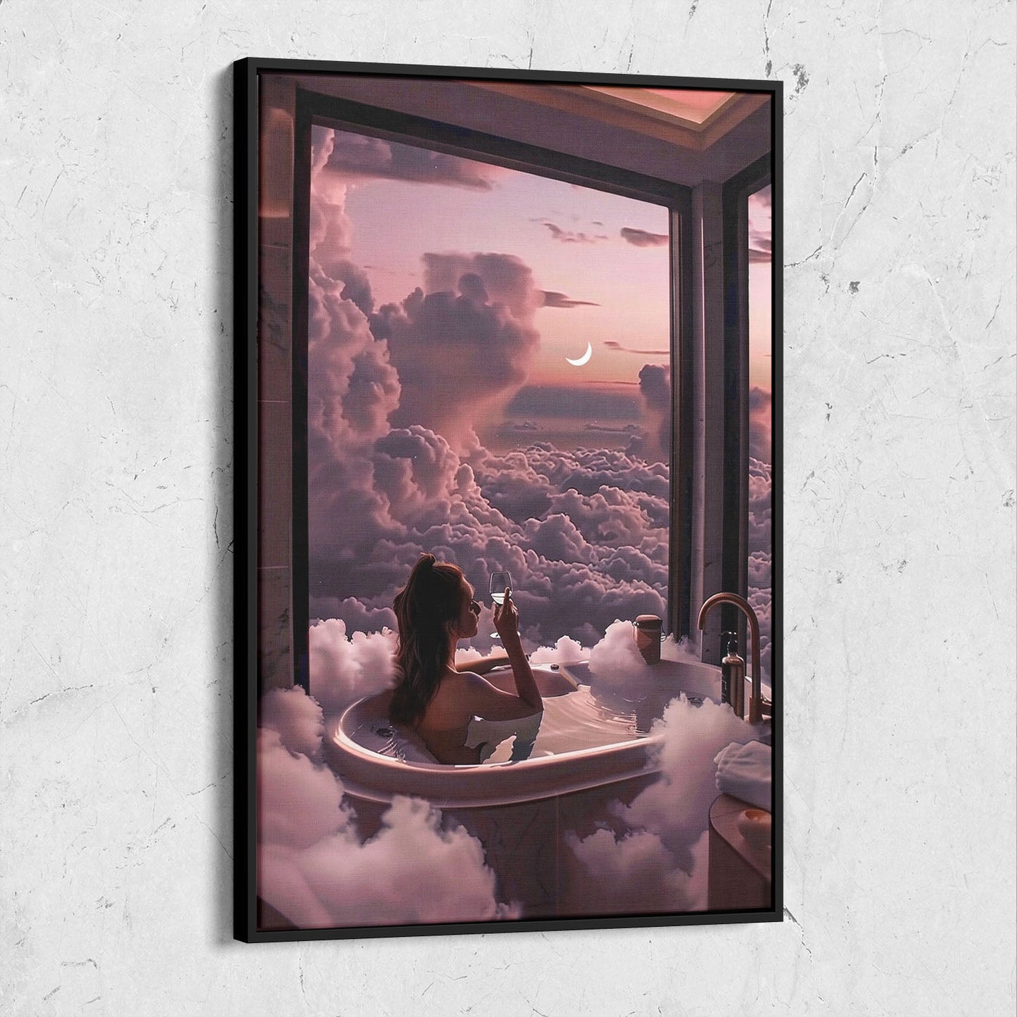 Surreal Woman Bath Clouds Art