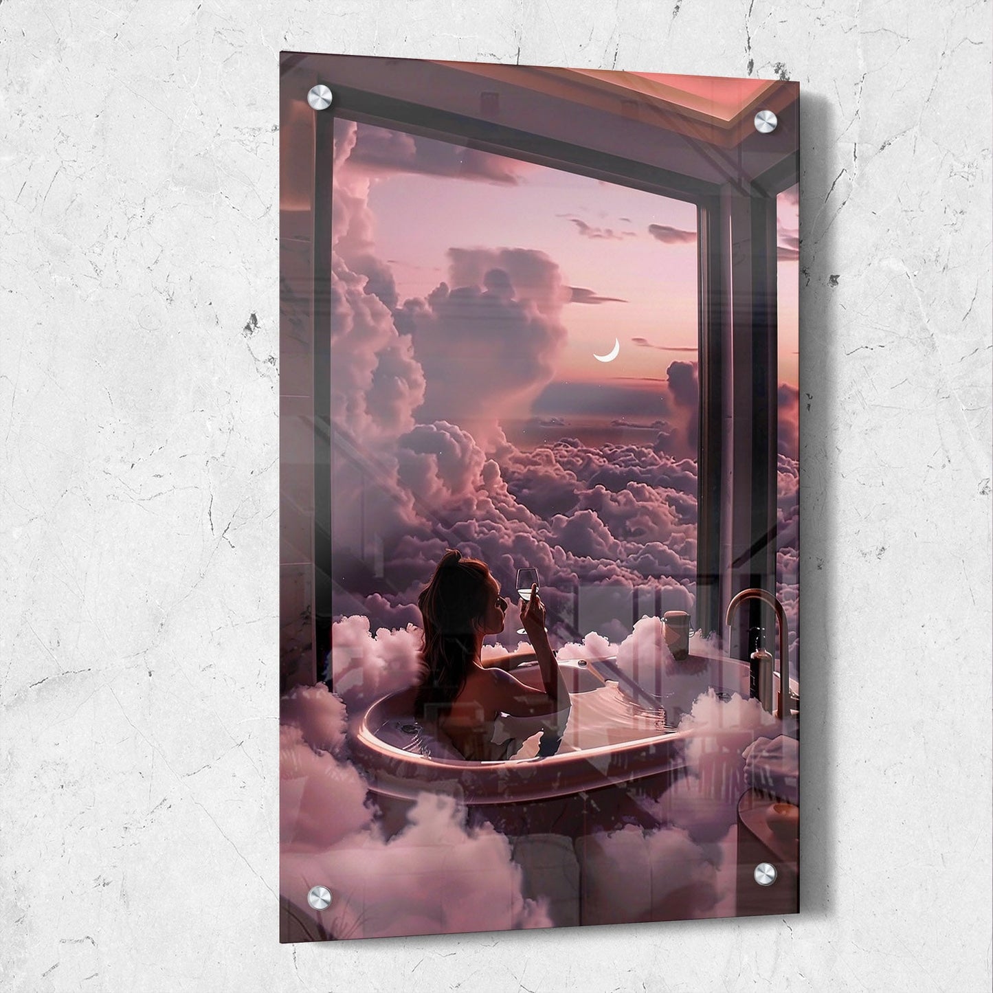 Surreal Woman Bath Clouds Art