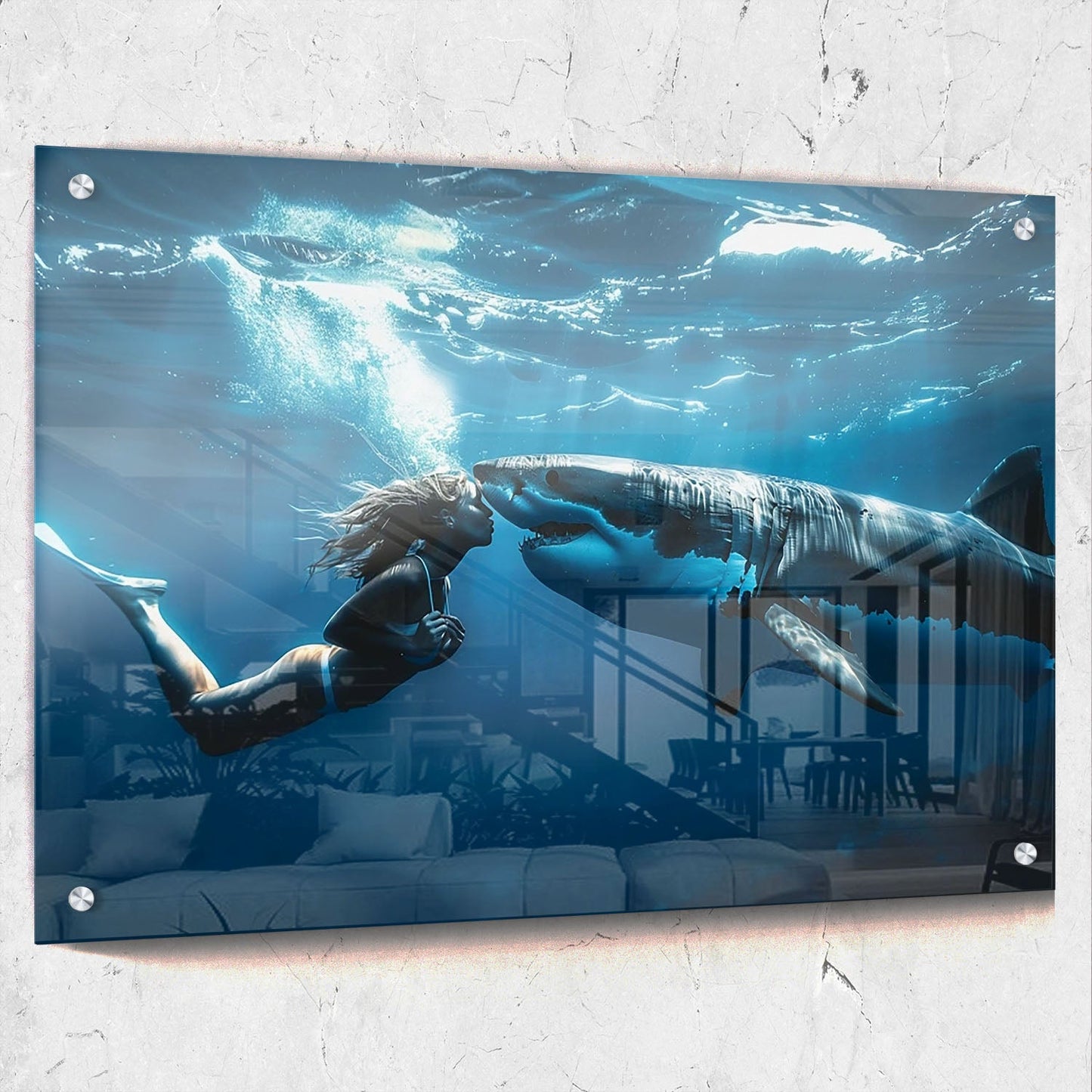 Underwater Woman Shark Fine Art