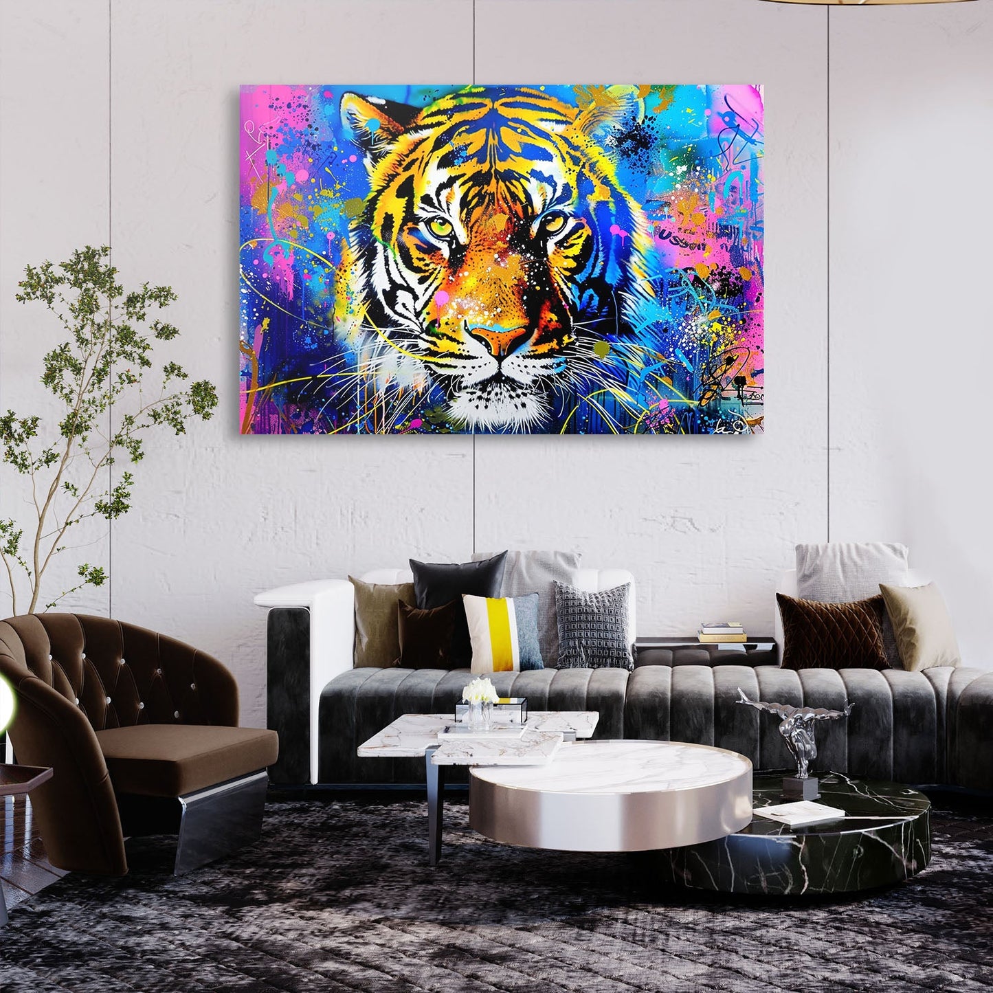Vibrant Tiger Street Art Painting