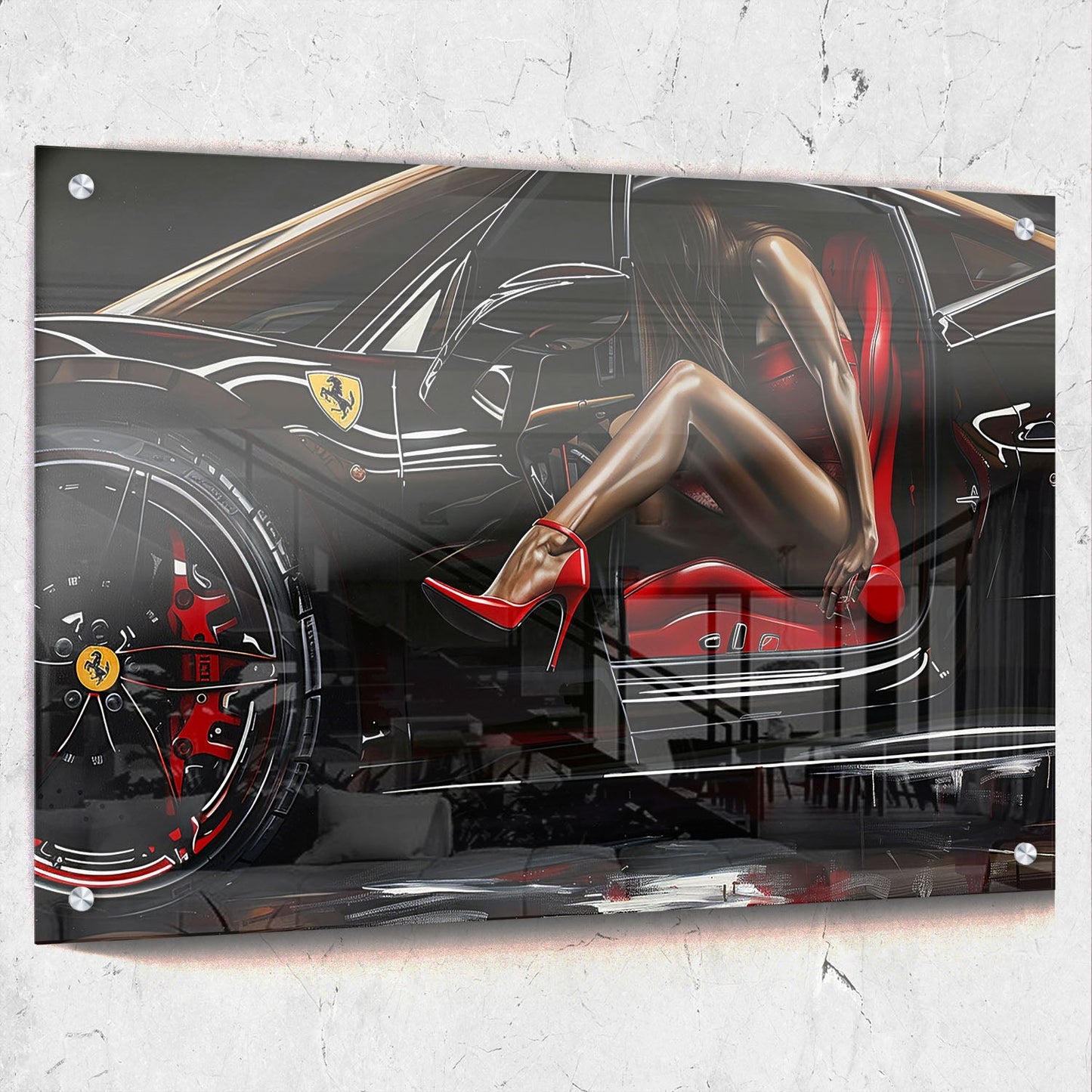 Woman Ferrari Art Painting