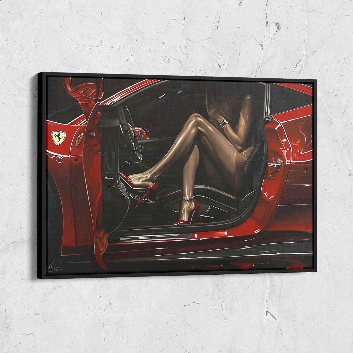 Woman Red Ferrari Realistic Painting