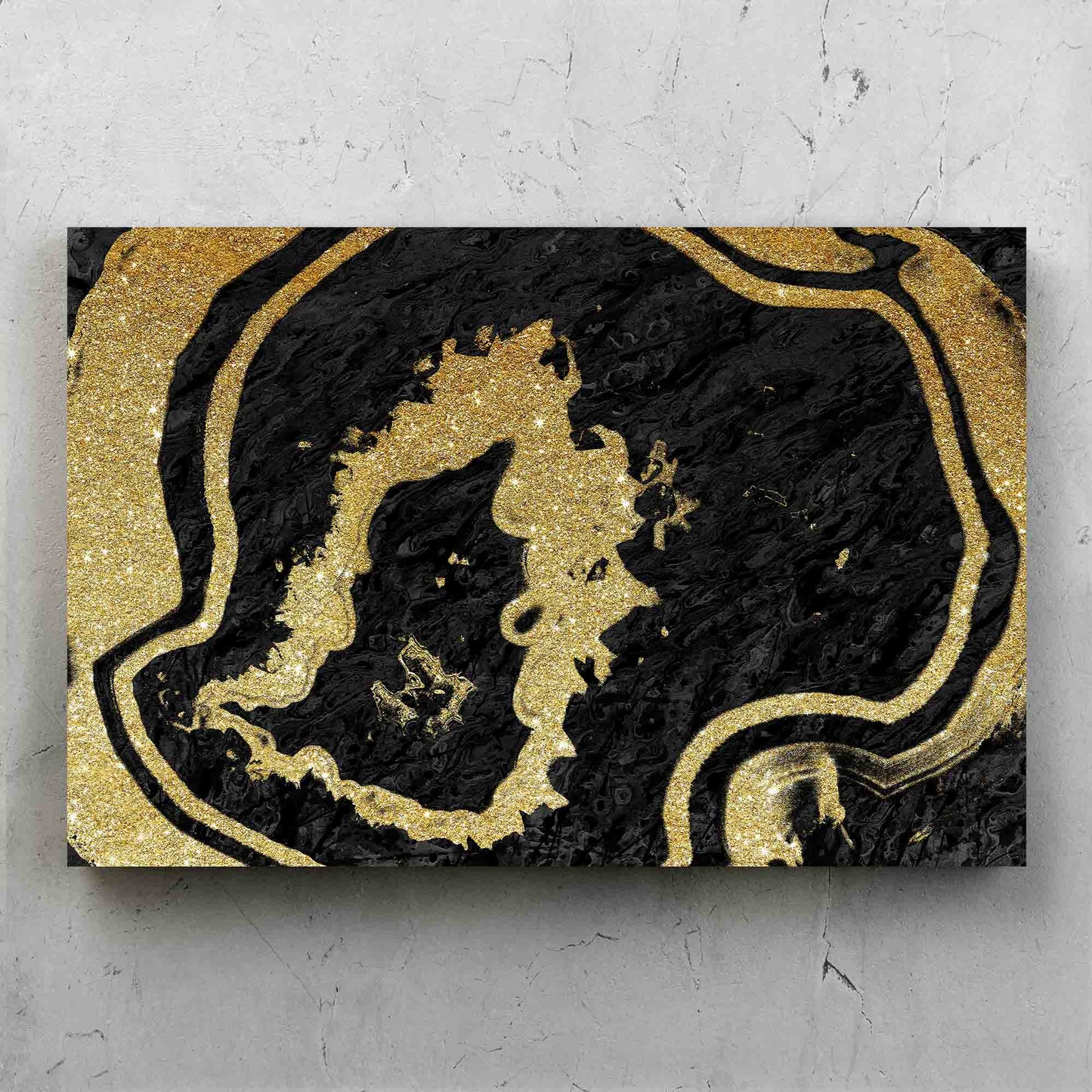 Modern Abstract Painted Black And MetAli Inspiredc Gold