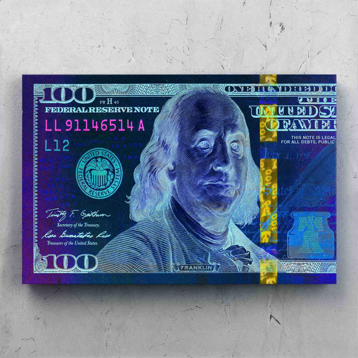 Money Art $100 Bill Blue & Pink