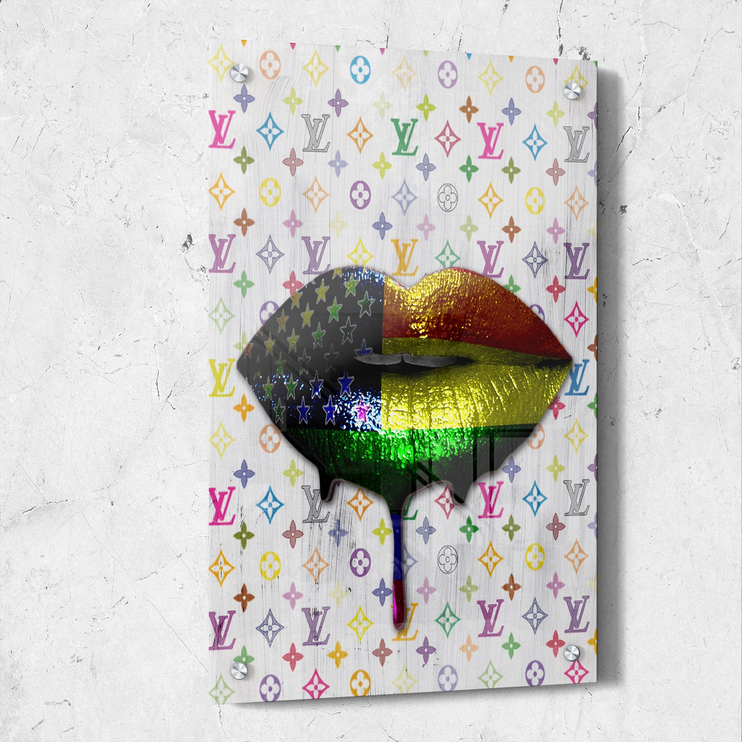 Rainbow Flag Closed Lips Drip LV Background