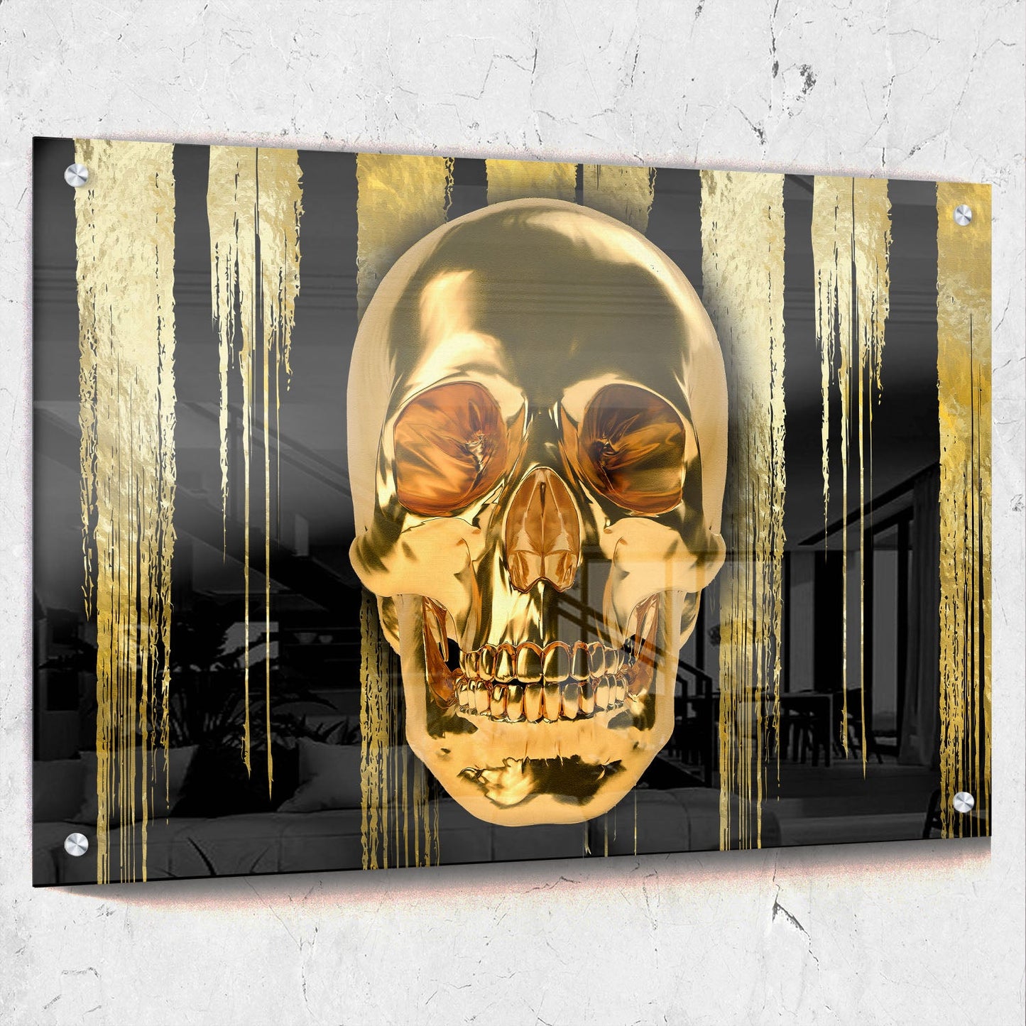 Gold Skull Black And Gold Strips Background Landscape