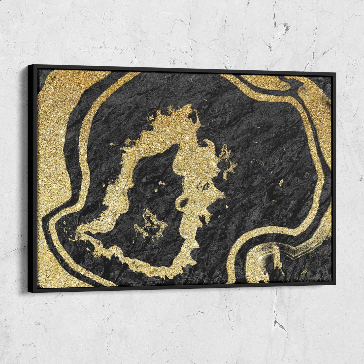 Modern Abstract Painted Black And MetAli Inspiredc Gold