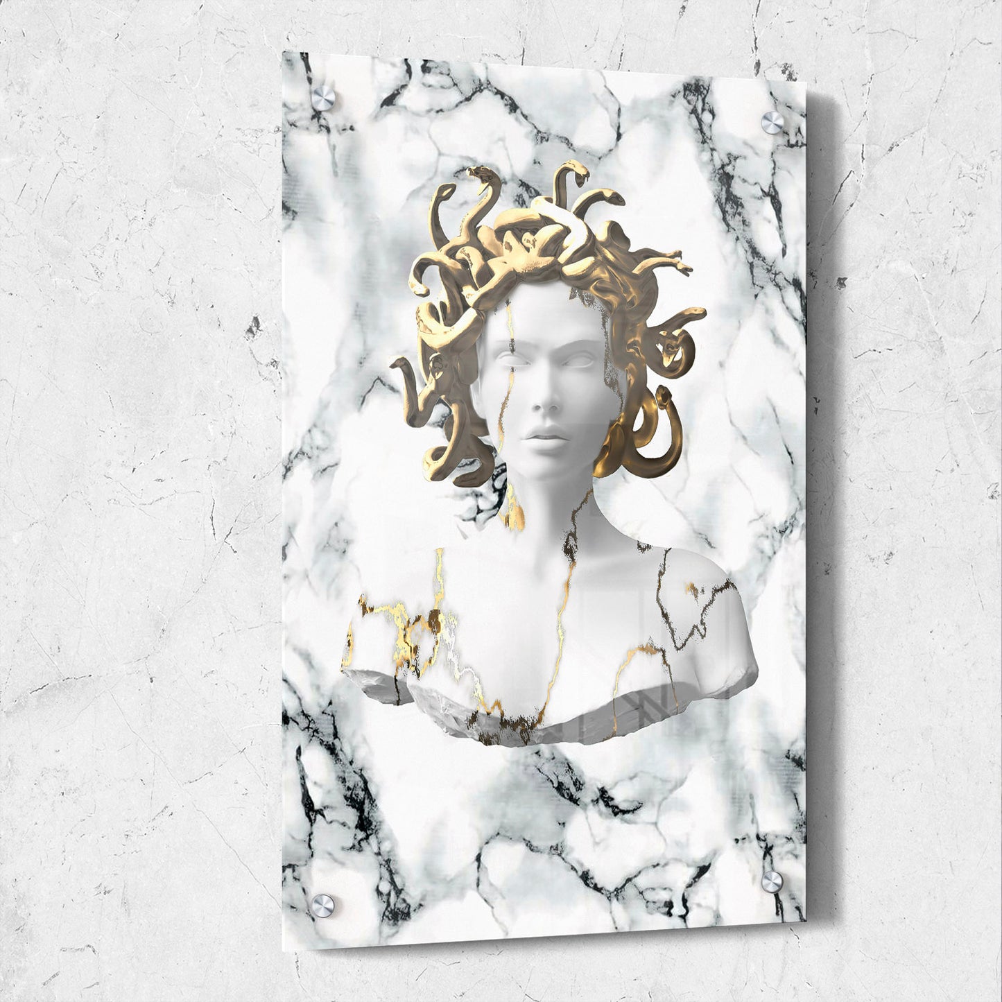 Golden Medusa White Marble