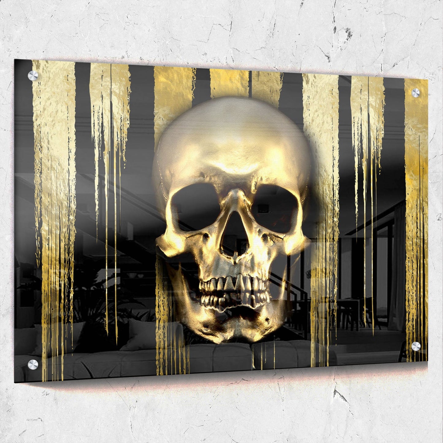 Skull Black And Strips Gold Background Landscape