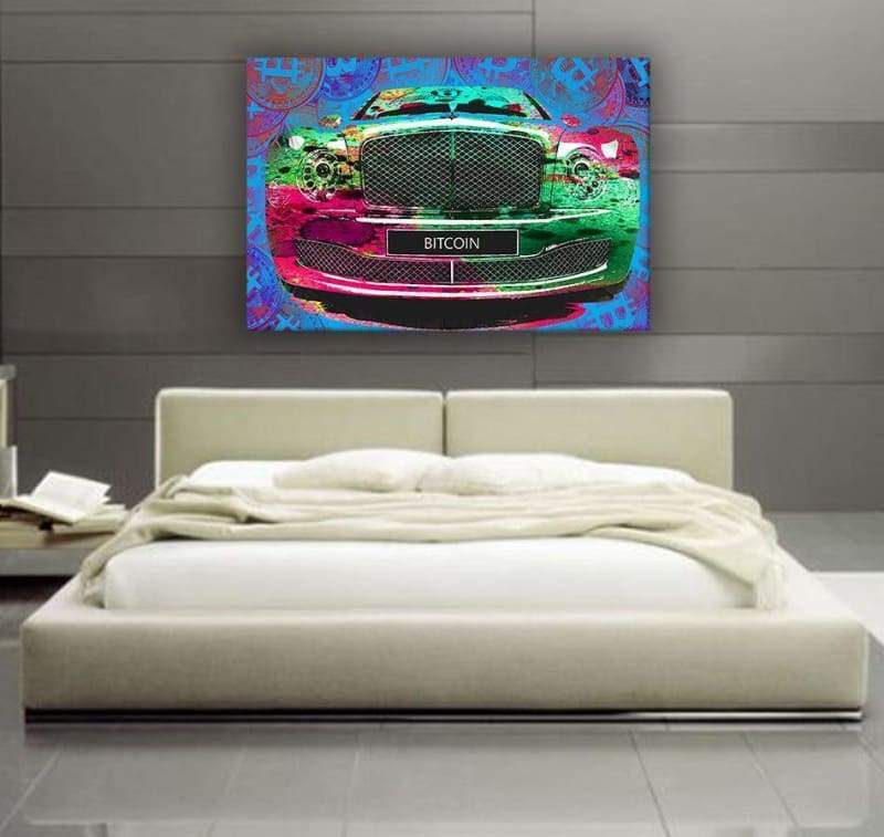 Bitcoin Bentley - Framed Canvas Painting Wall Art Office Decor, large modern pop artwork for home or office, Entrepreneur Inspirational and motivational Quotes on Canvas great for man cave or home. Perfect for Artwork Addicts. Made in USA, FREE Shipping.