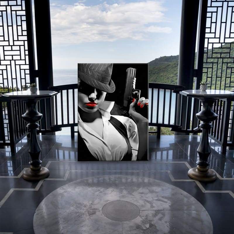 Gangster Beauty - Framed Canvas Painting Wall Art Office Decor, large modern pop artwork for home or office, Entrepreneur Inspirational and motivational Quotes on Canvas great for man cave or home. Perfect for Artwork Addicts. Made in USA, FREE Shipping.