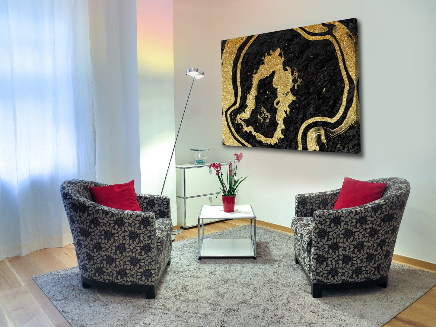 Modern Abstract Painted Black And MetAli Inspiredc Gold