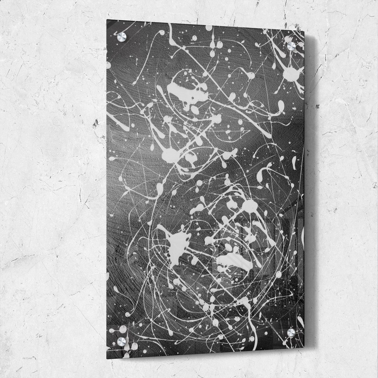 White Splatter On Black Abstract