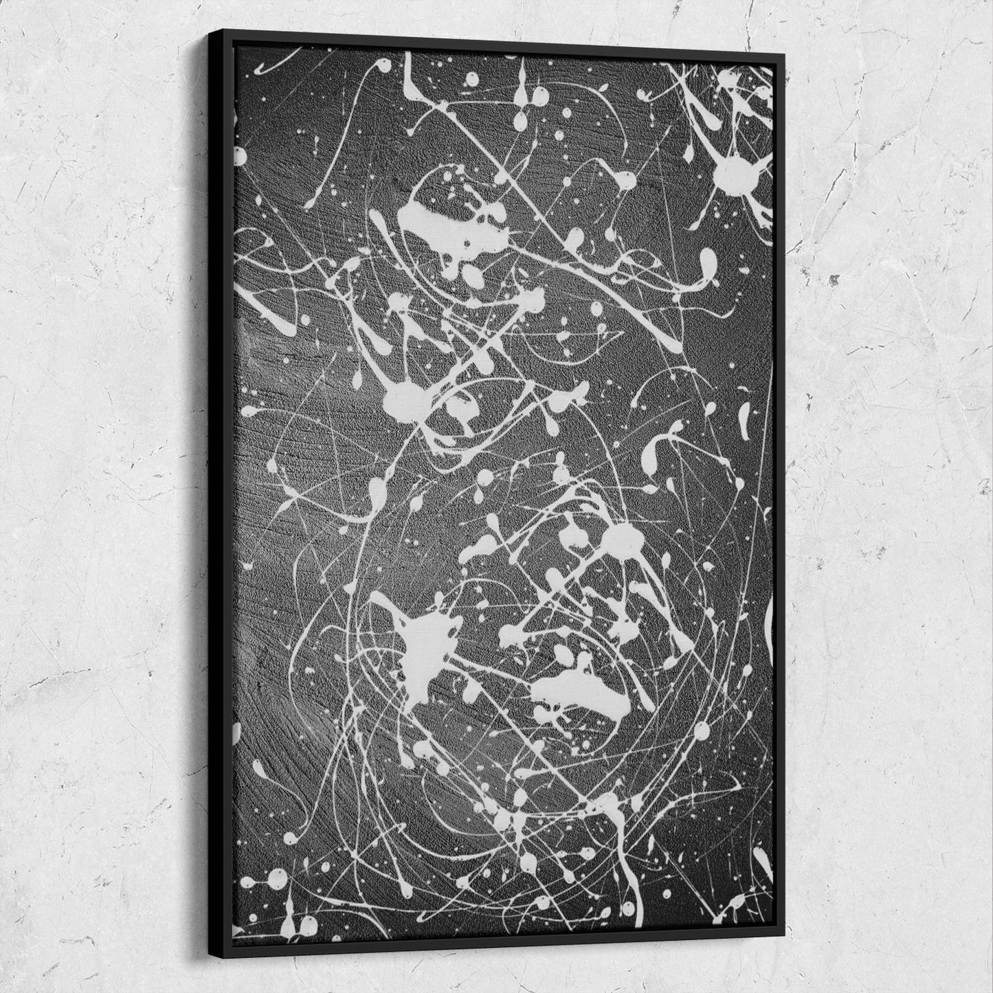 White Splatter On Black Abstract