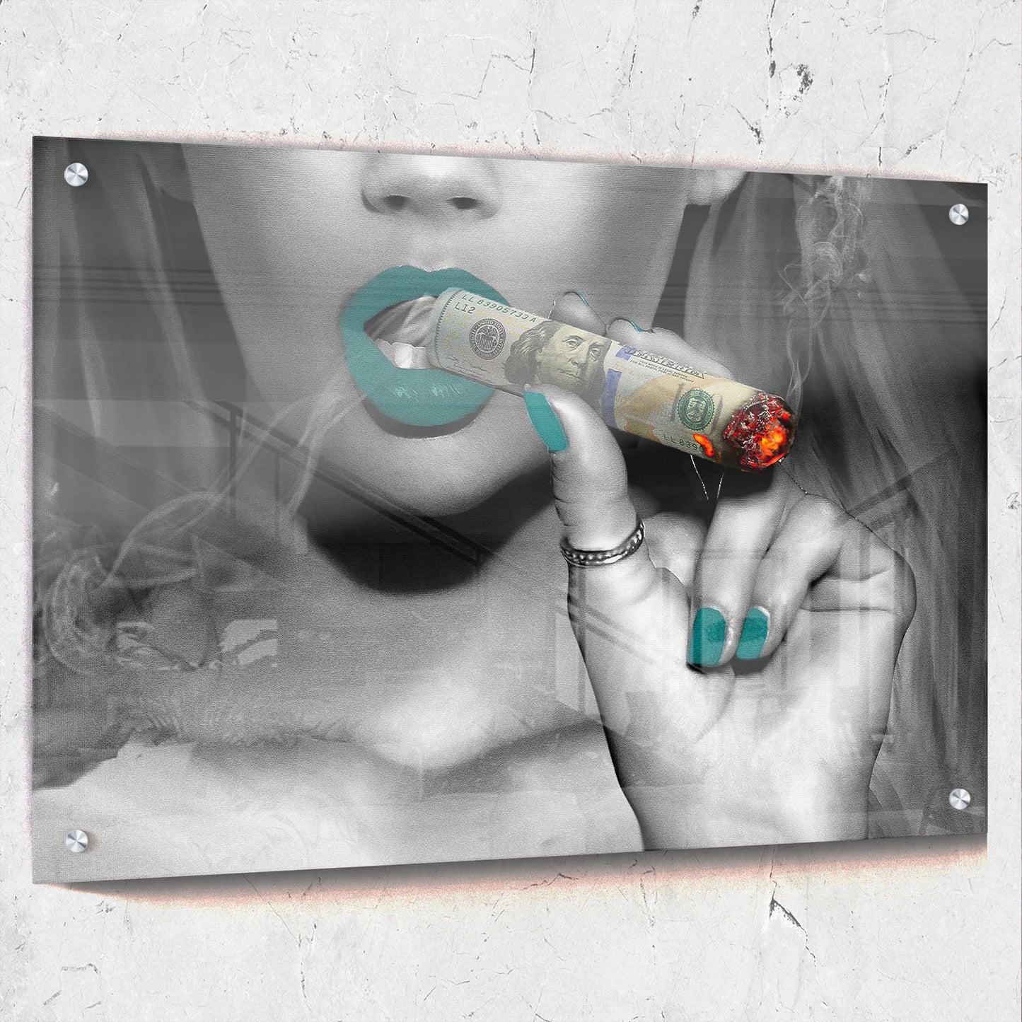 Cigar Money Girl with Teal Lips