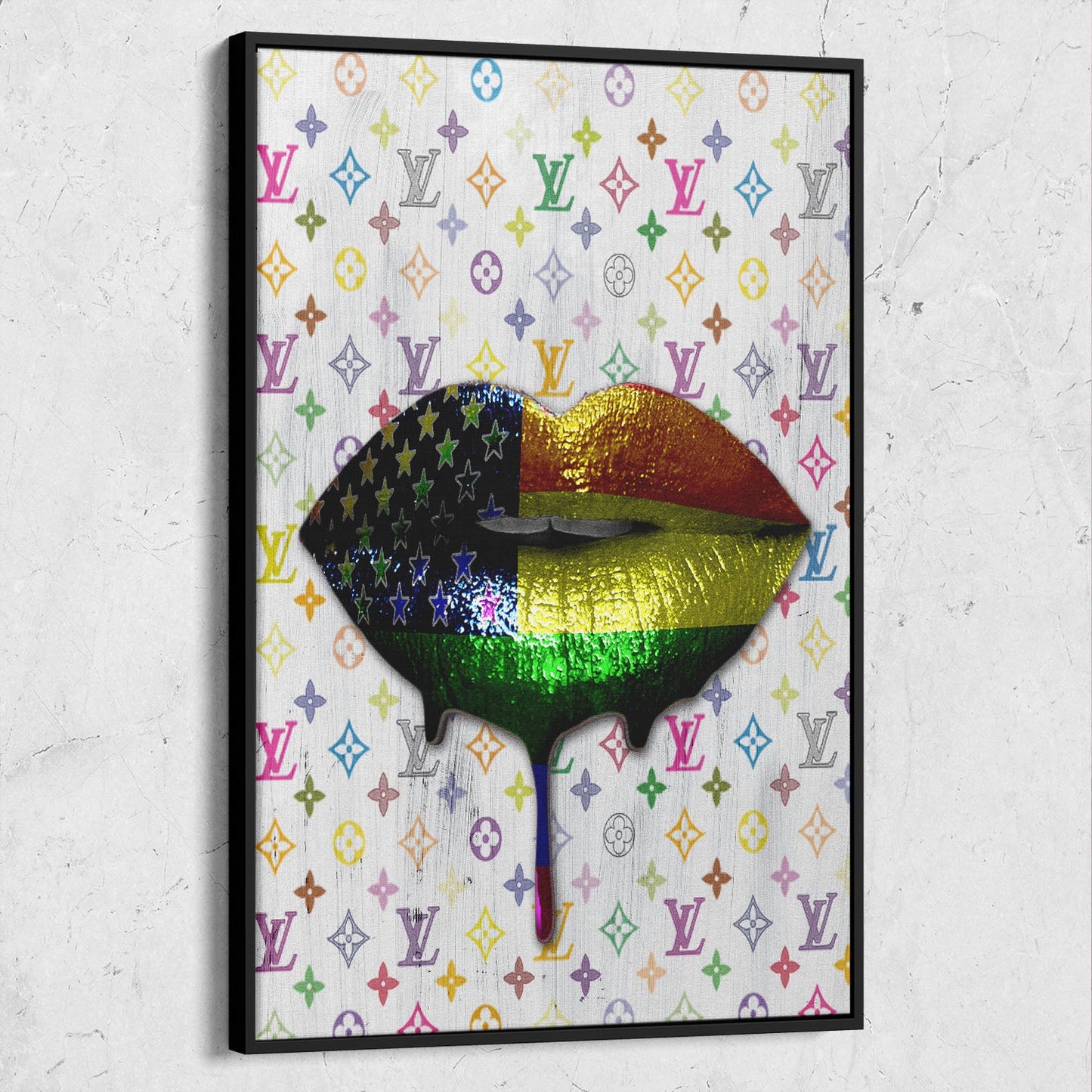 Rainbow Flag Closed Lips Drip LV Background