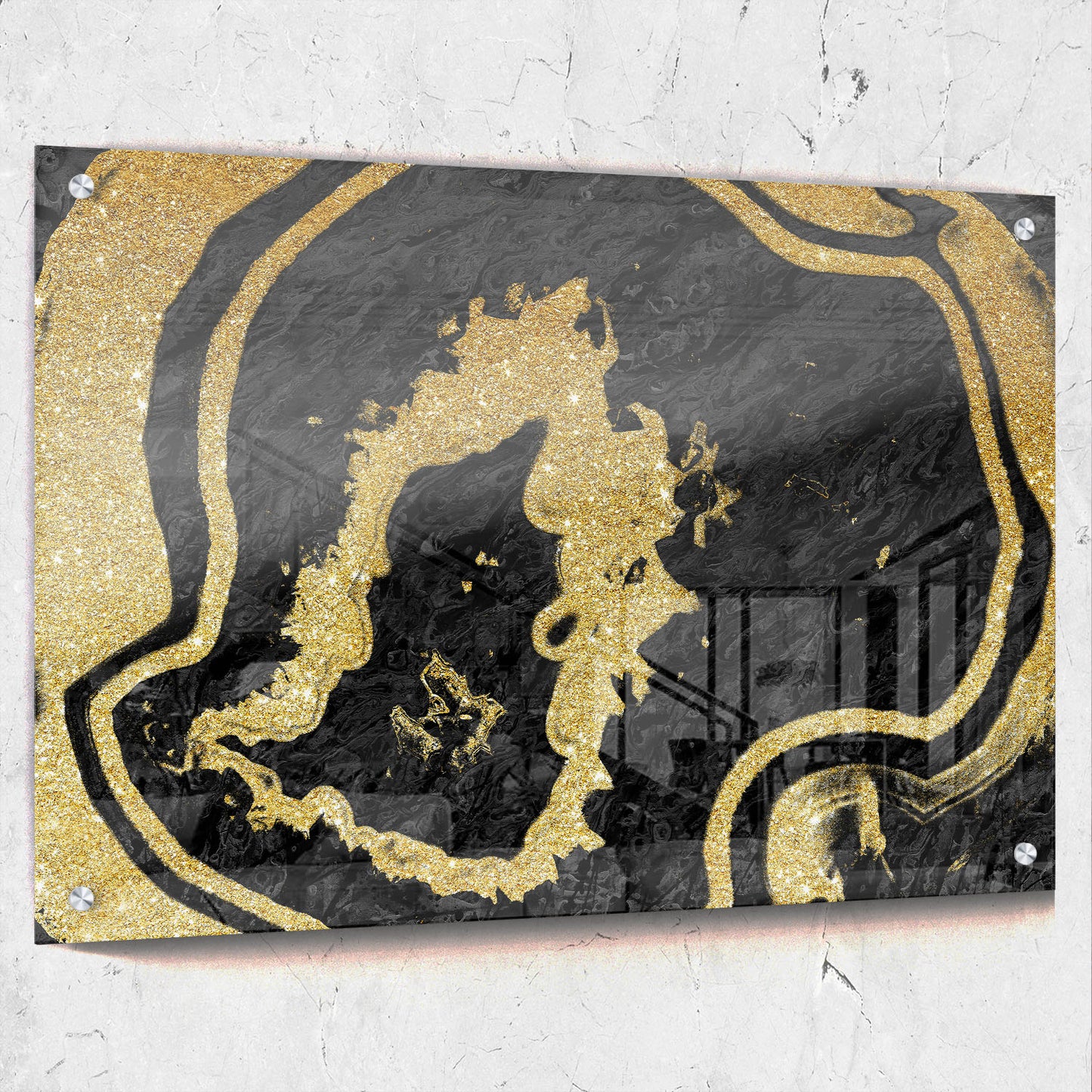 Modern Abstract Painted Black And MetAli Inspiredc Gold