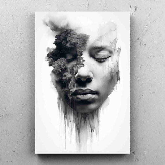 Abstract Beauty Head with City Paint Drip