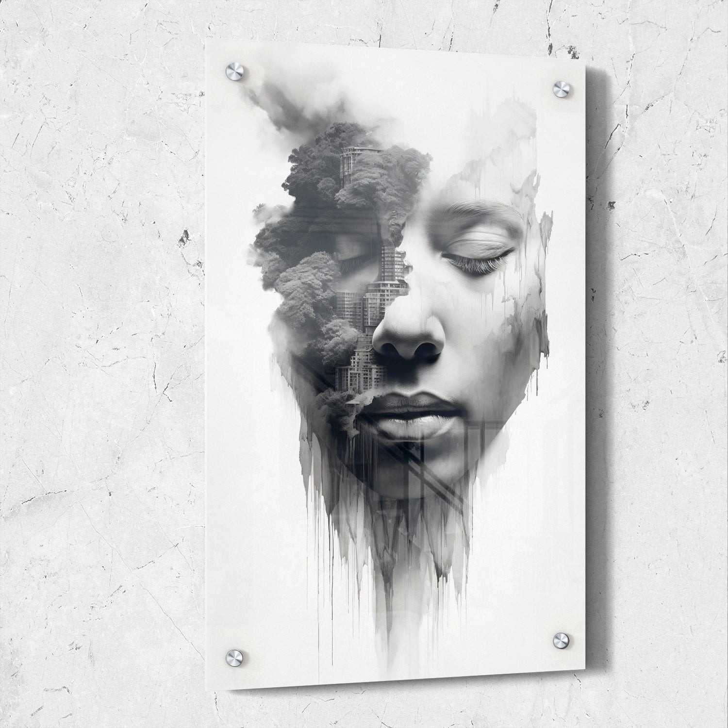 Abstract Beauty Head with City Paint Drip