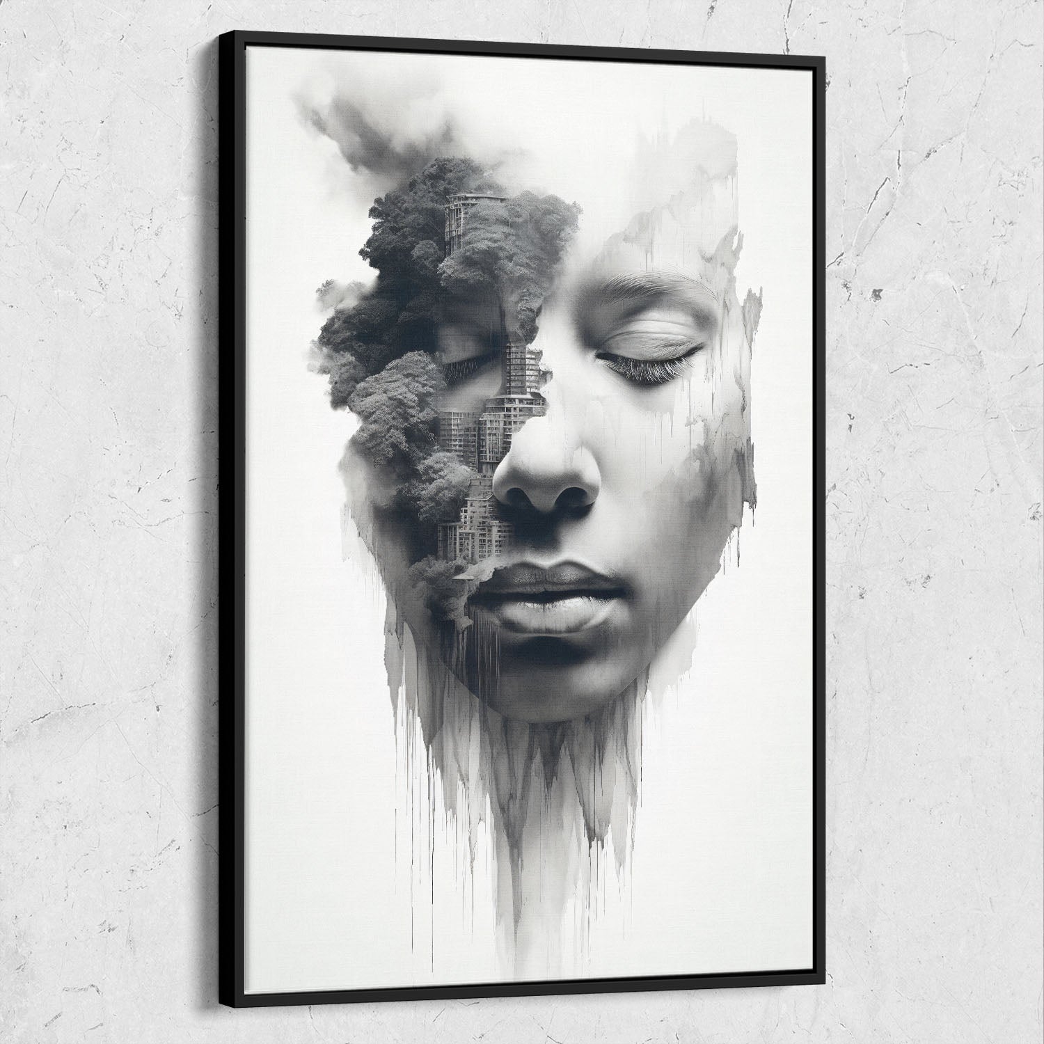 Abstract Beauty Head with City Paint Drip