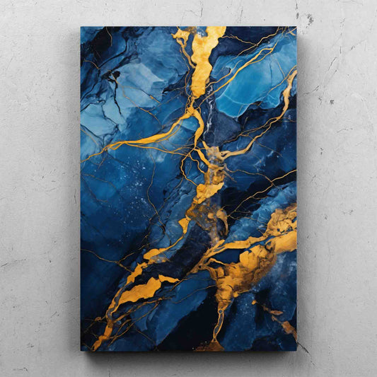 Abstract Blue and Gold Marble Art