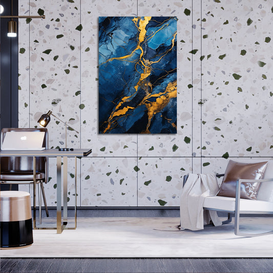 Abstract Blue and Gold Marble Art