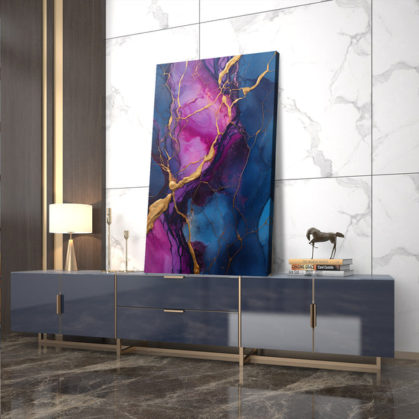 Abstract Blue and Gold Marble Paint