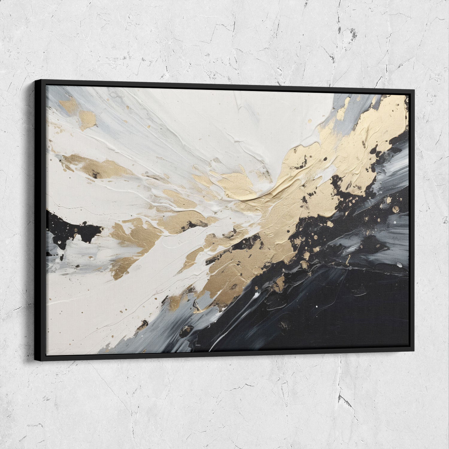 Abstract Textured Wihite and Black Paint Splatter Art