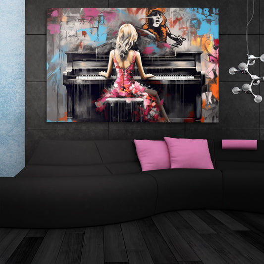 Aesthetic Beauty Back Playing Piano