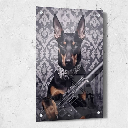 Doberman Pincher with Rifle