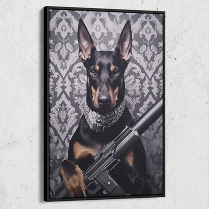 Doberman Pincher with Rifle