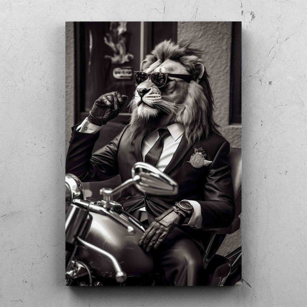 Lion Black Suit Riding Motor Bike