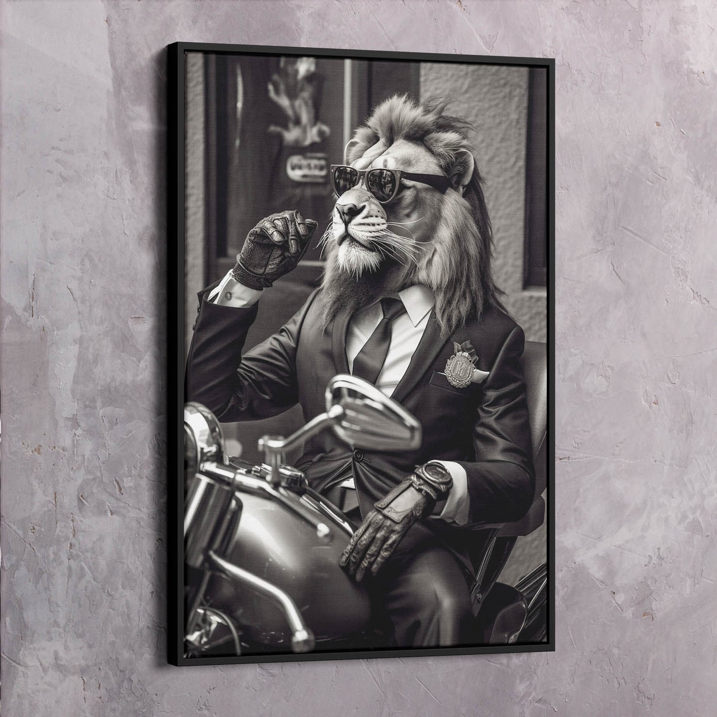 Lion Black Suit Riding Motor Bike