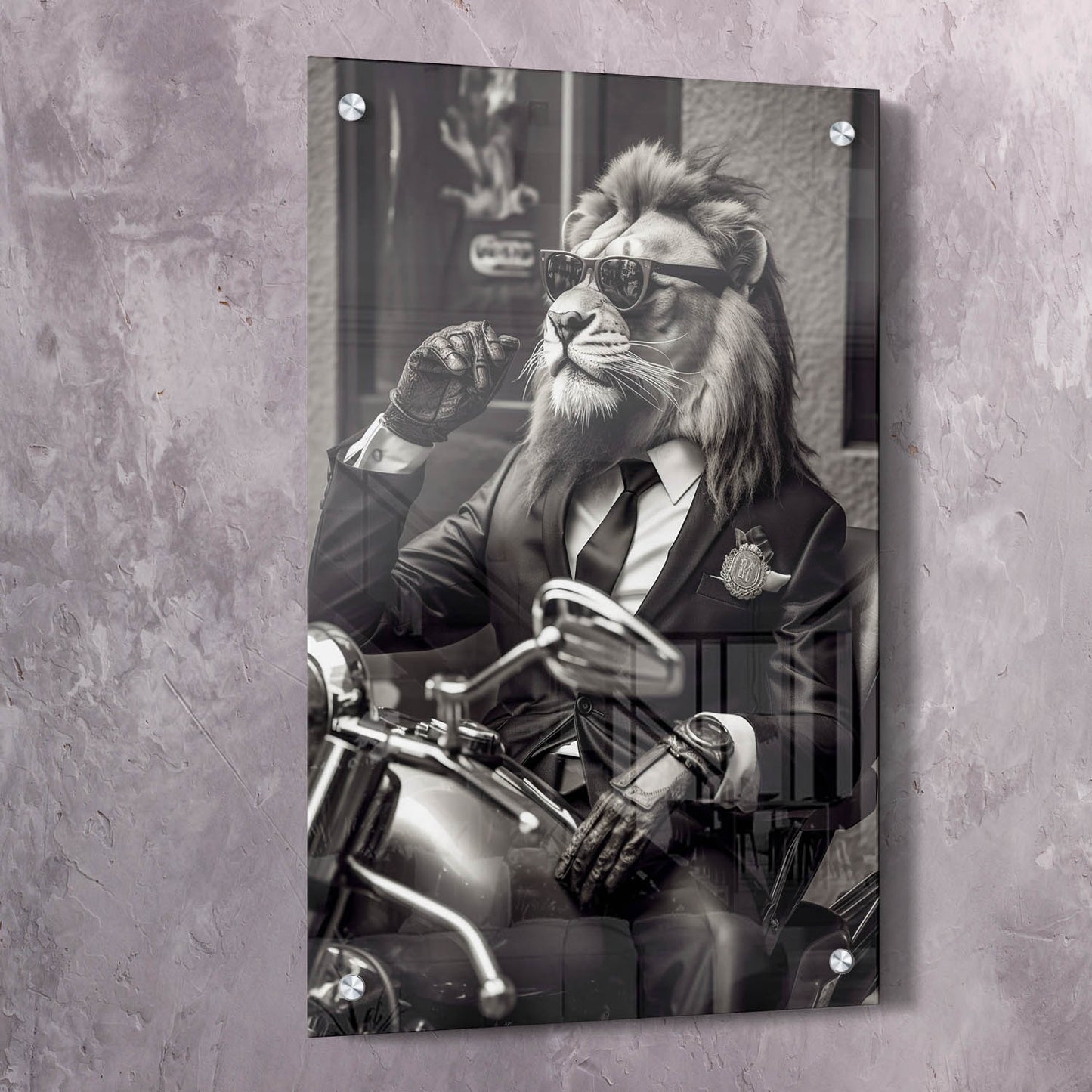 Lion Black Suit Riding Motor Bike