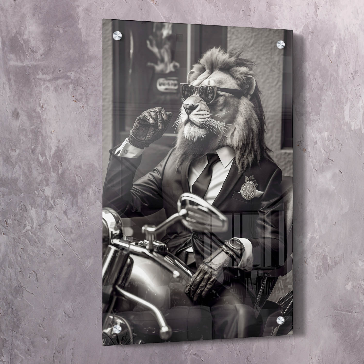 Lion Black Suit Riding Motor Bike