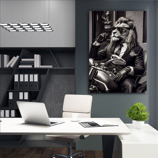 Lion Black Suit Riding Motor Bike
