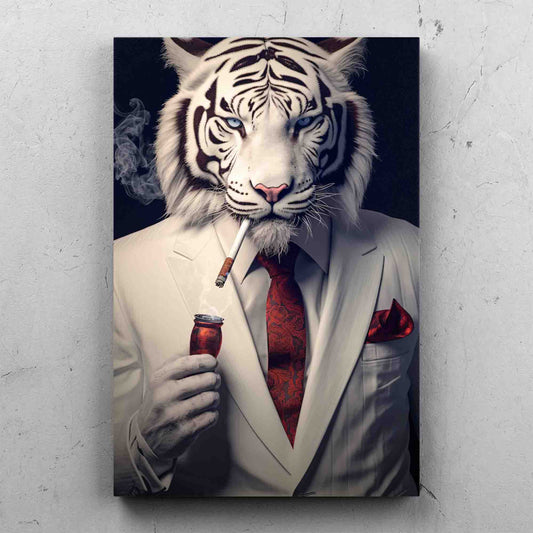 Tigar with Suit Smoking Cigar