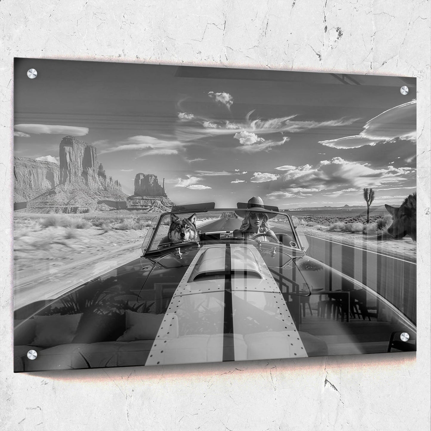 Black White Woman Wolf Desert