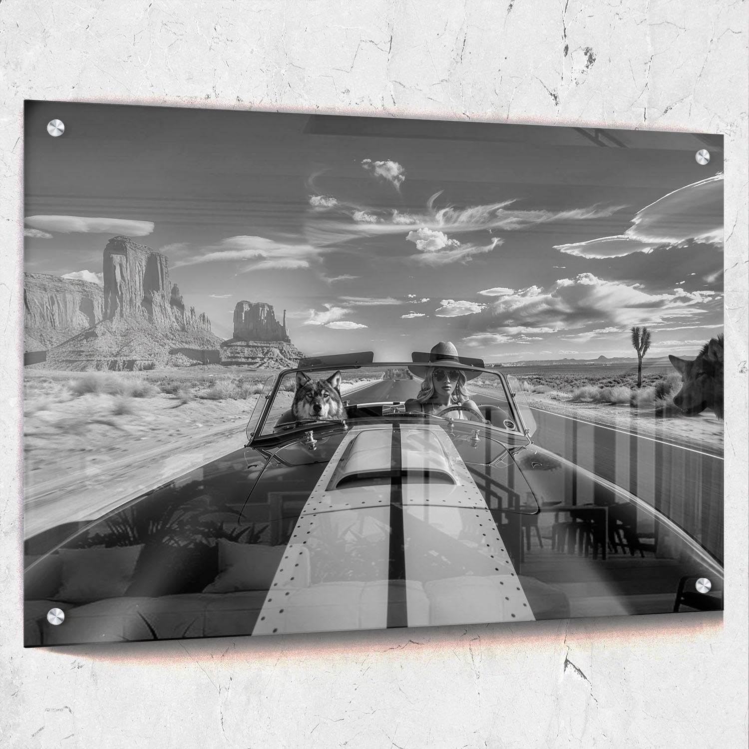Black White Woman Wolf Desert